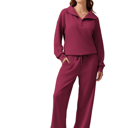 Women's 2 Piece Workout Set - Half Zip Pullover & Jogger Pants Activewear Outfit