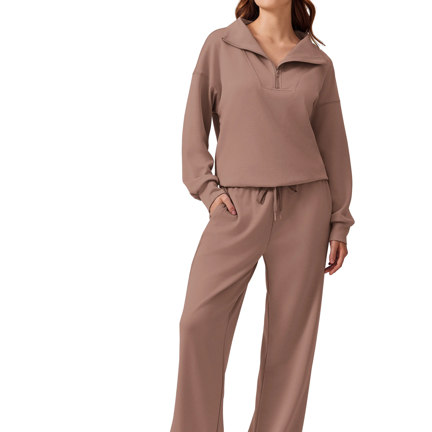 Women's 2 Piece Workout Set - Half Zip Pullover & Jogger Pants Activewear Outfit