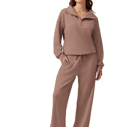 Women's 2 Piece Workout Set - Half Zip Pullover & Jogger Pants Activewear Outfit