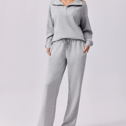 Women's 2 Piece Workout Set - Half Zip Pullover & Jogger Pants Activewear Outfit
