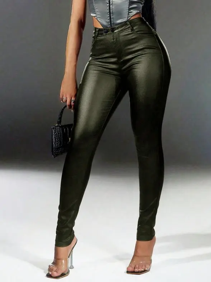 Women's PU Leather High Waist Leggings