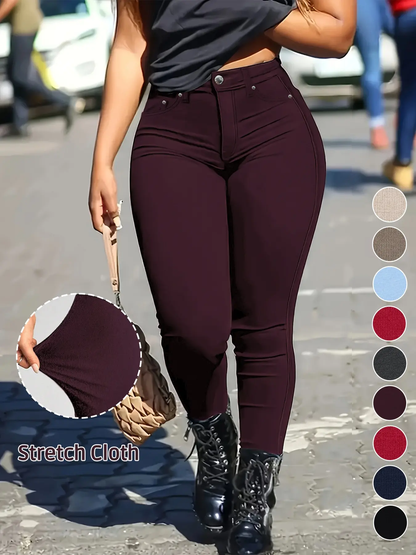 Women's Button-Fly Skinny Pants with Pockets