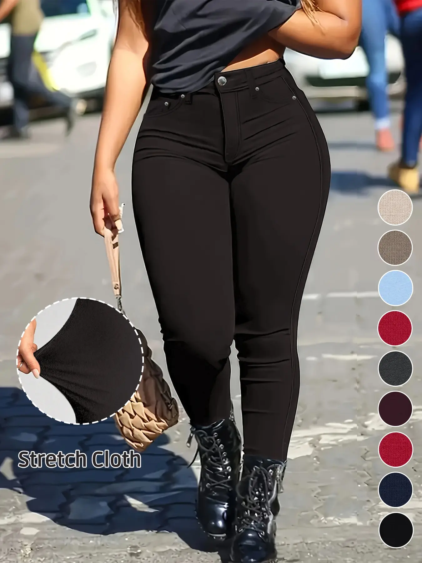 Women's Button-Fly Skinny Pants with Pockets