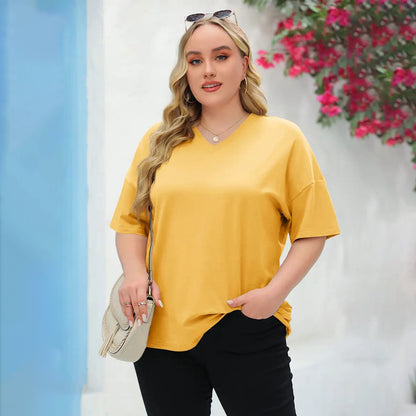 Women's Plus Size V Neck T Shirts Loose Fit Cotton Tunic Tops