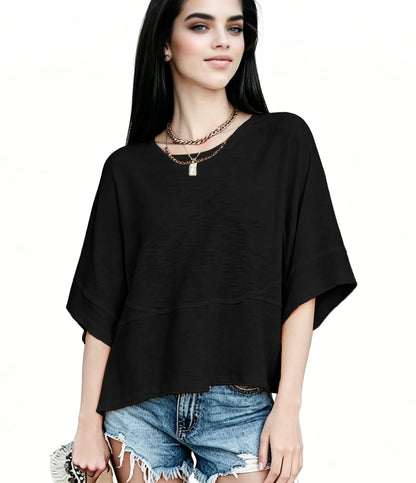 Women's Summer Casual Crewneck Batwing Half Sleeve T-Shirts