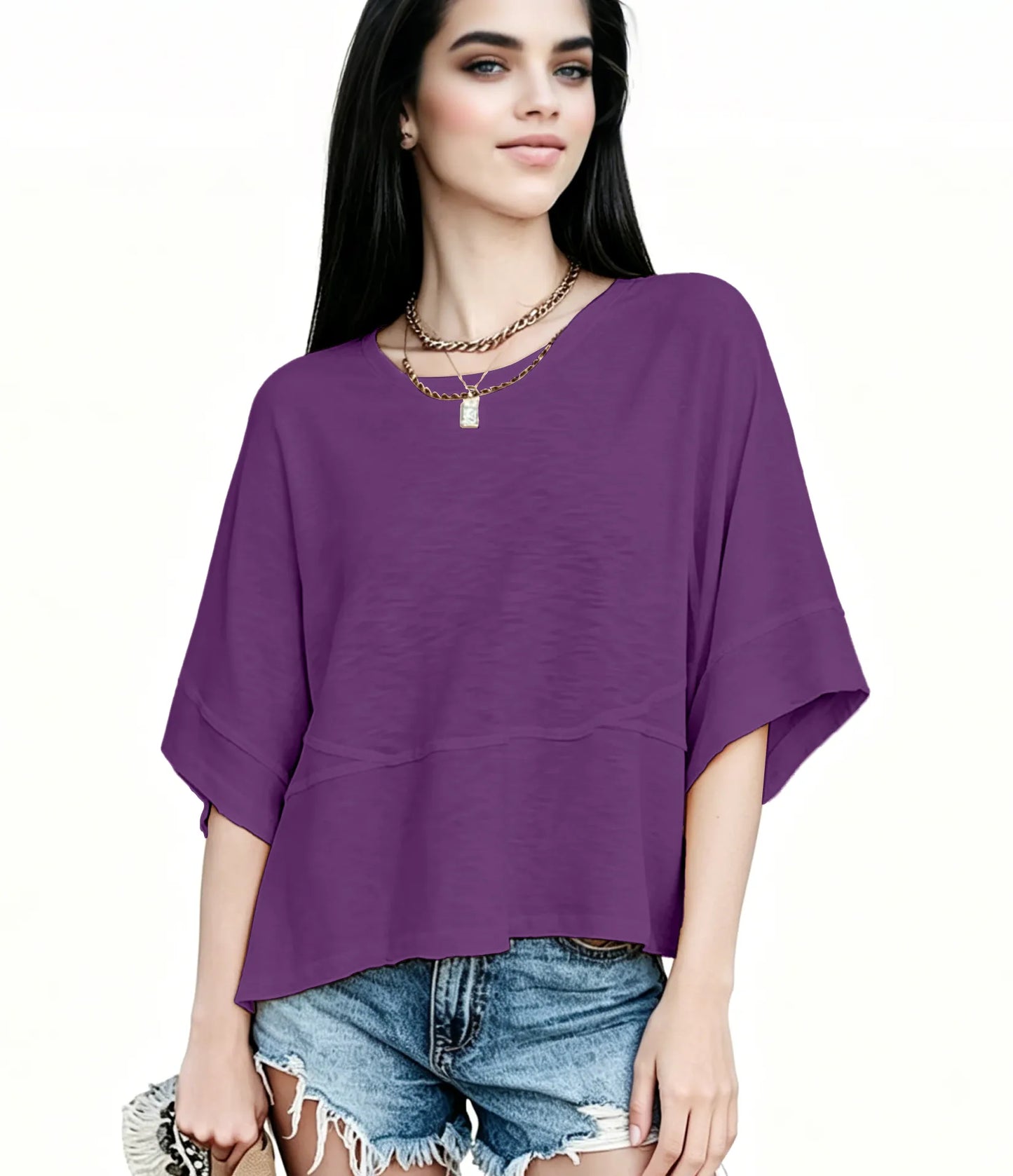 Women's Summer Casual Crewneck Batwing Half Sleeve T-Shirts