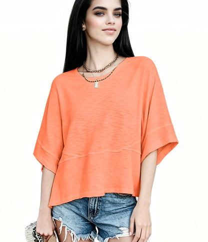 Women's Summer Casual Crewneck Batwing Half Sleeve T-Shirts