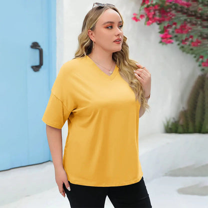 Women's Plus Size V Neck T Shirts Loose Fit Cotton Tunic Tops