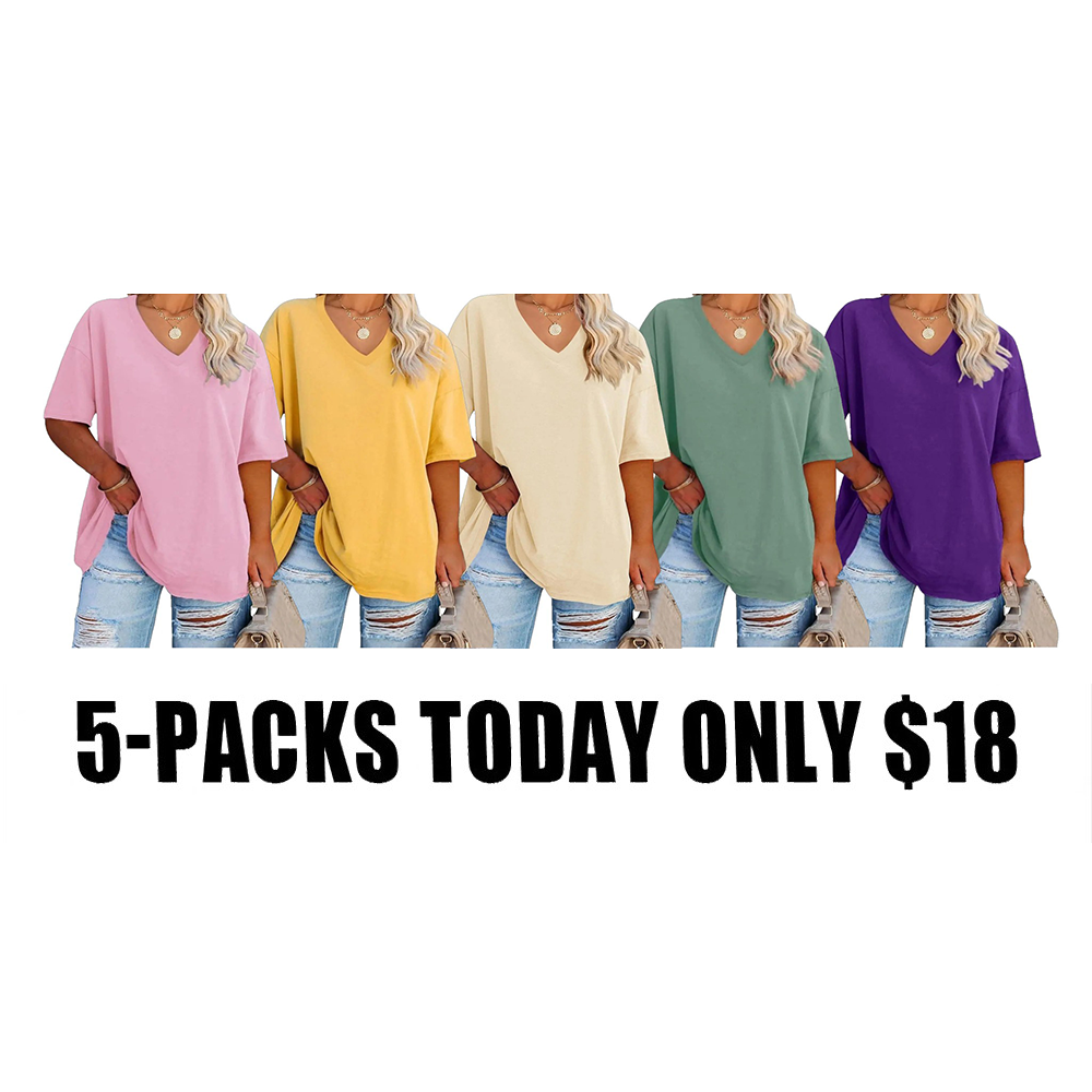 Women's Plus Size V Neck T Shirts Loose Fit Cotton Tunic Tops