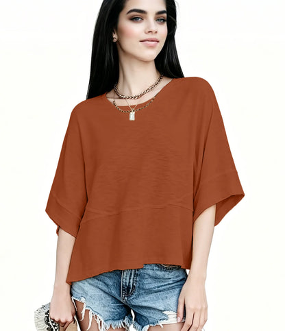 Women's Summer Casual Crewneck Batwing Half Sleeve T-Shirts