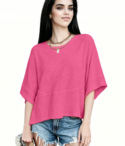 Women's Summer Casual Crewneck Batwing Half Sleeve T-Shirts