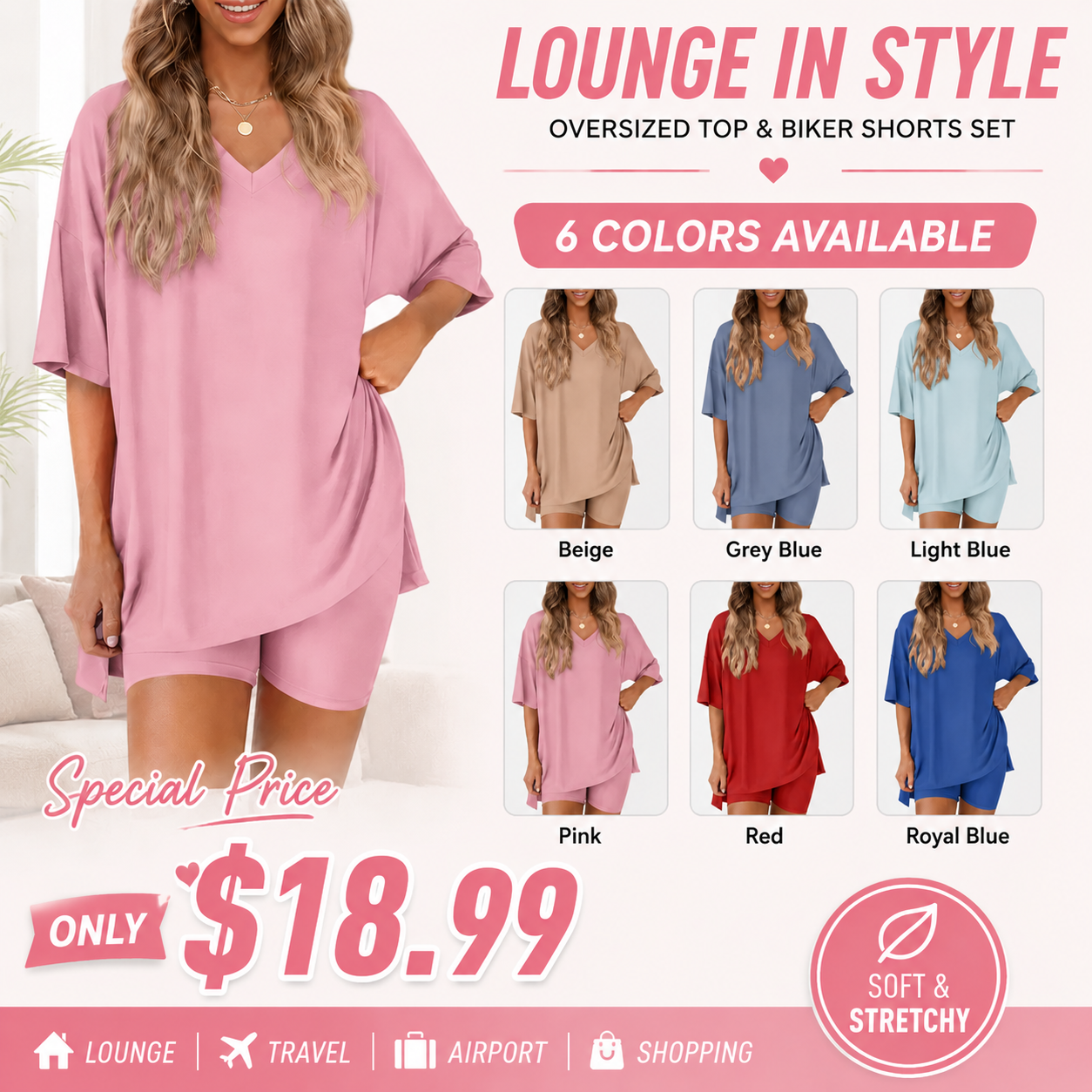 Effortless Summer Lounge Set Oversized Tee + Biker Shorts