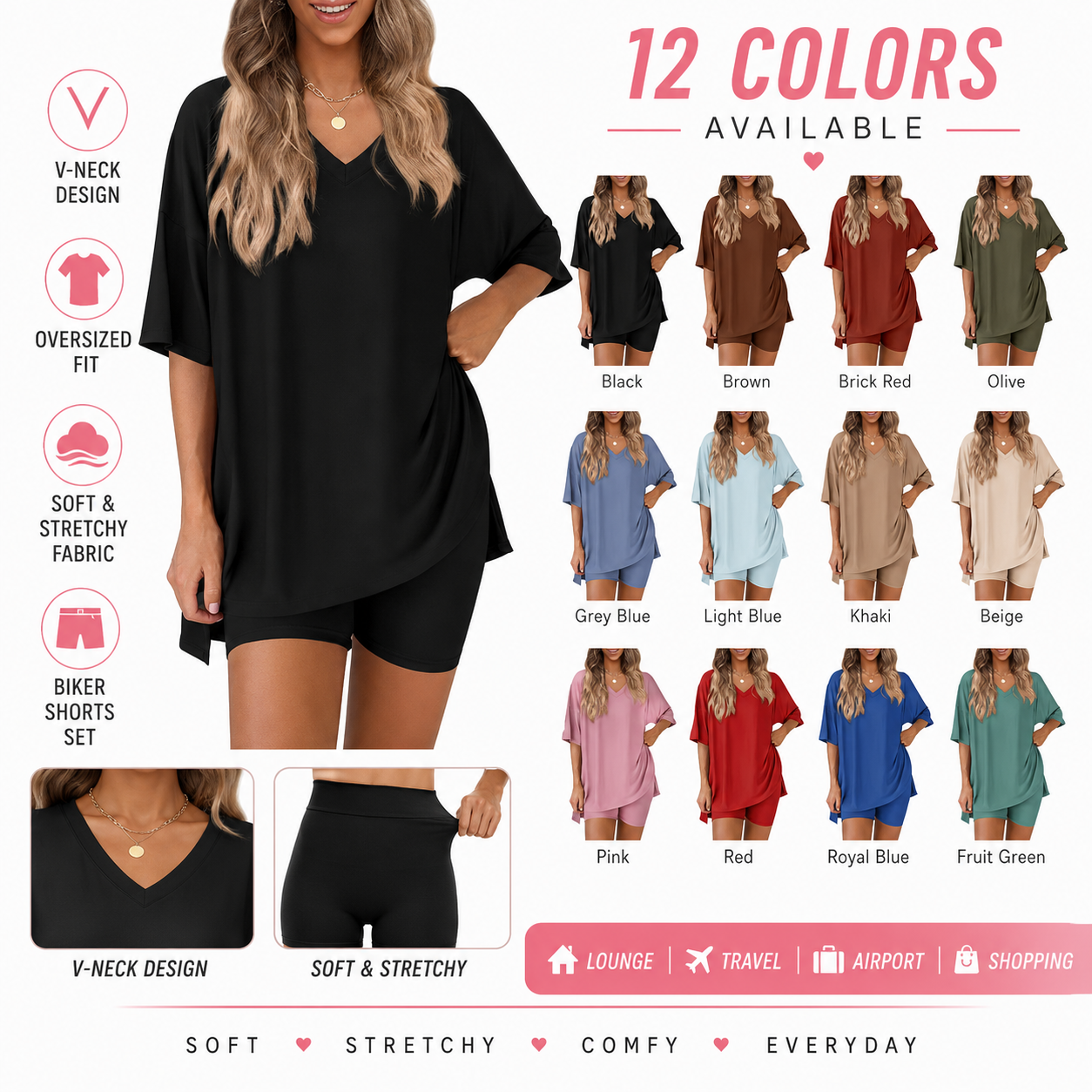 Effortless Summer Lounge Set Oversized Tee + Biker Shorts
