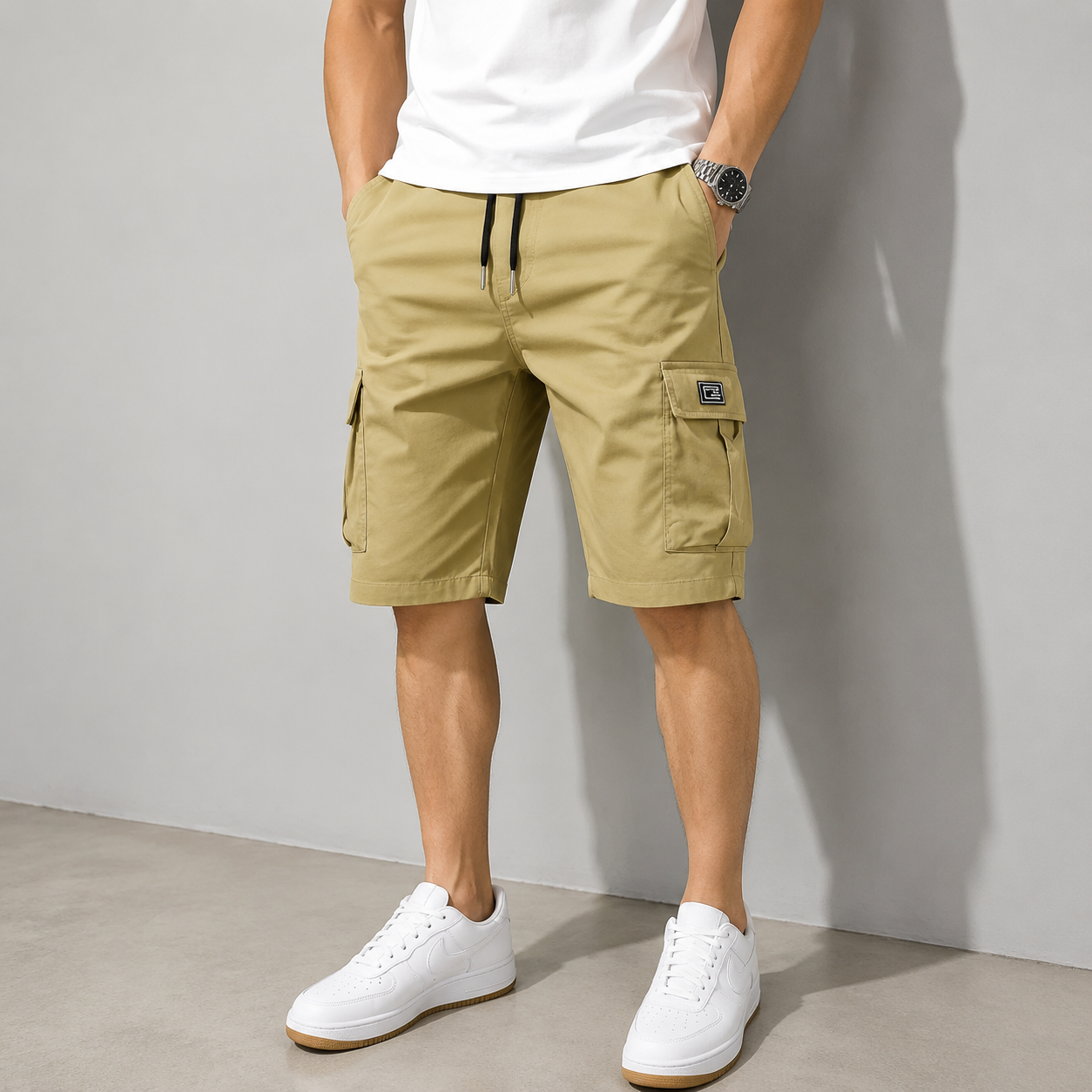 Men's Pockets Drawstring Cargo Shorts