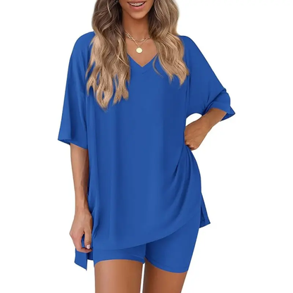 Effortless Summer Lounge Set Oversized Tee + Biker Shorts