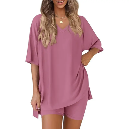 Effortless Summer Lounge Set Oversized Tee + Biker Shorts