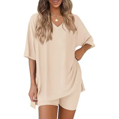 Effortless Summer Lounge Set Oversized Tee + Biker Shorts