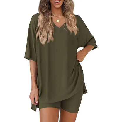 Effortless Summer Lounge Set Oversized Tee + Biker Shorts