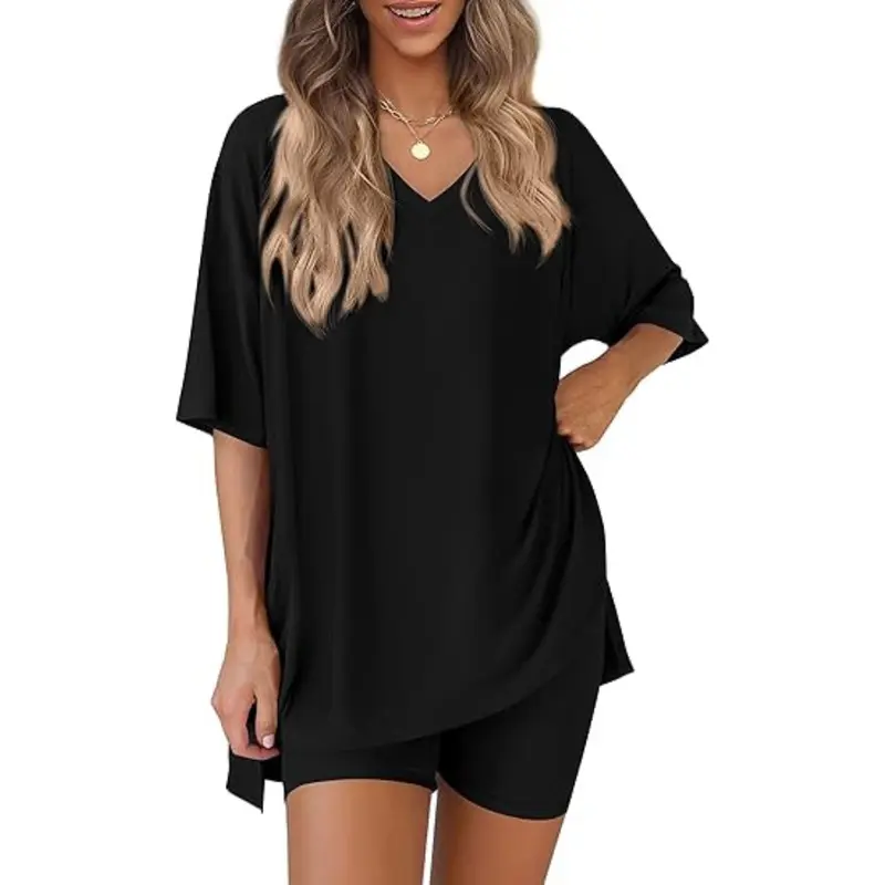 Effortless Summer Lounge Set Oversized Tee + Biker Shorts
