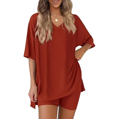 Effortless Summer Lounge Set Oversized Tee + Biker Shorts