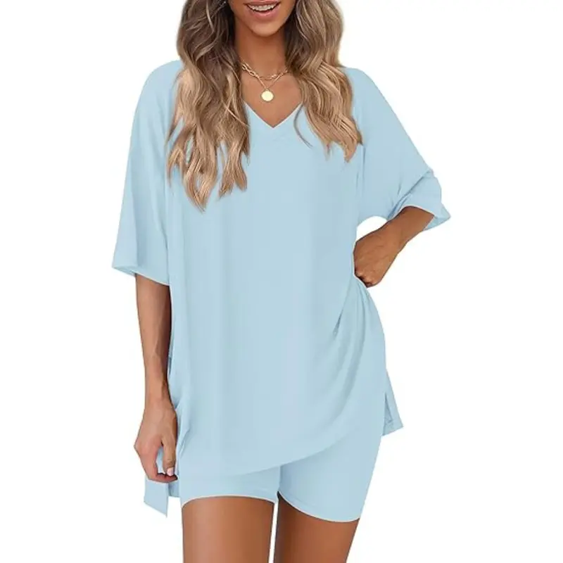 Effortless Summer Lounge Set Oversized Tee + Biker Shorts
