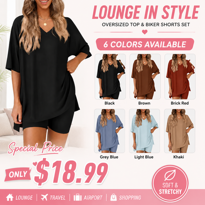 Effortless Summer Lounge Set Oversized Tee + Biker Shorts