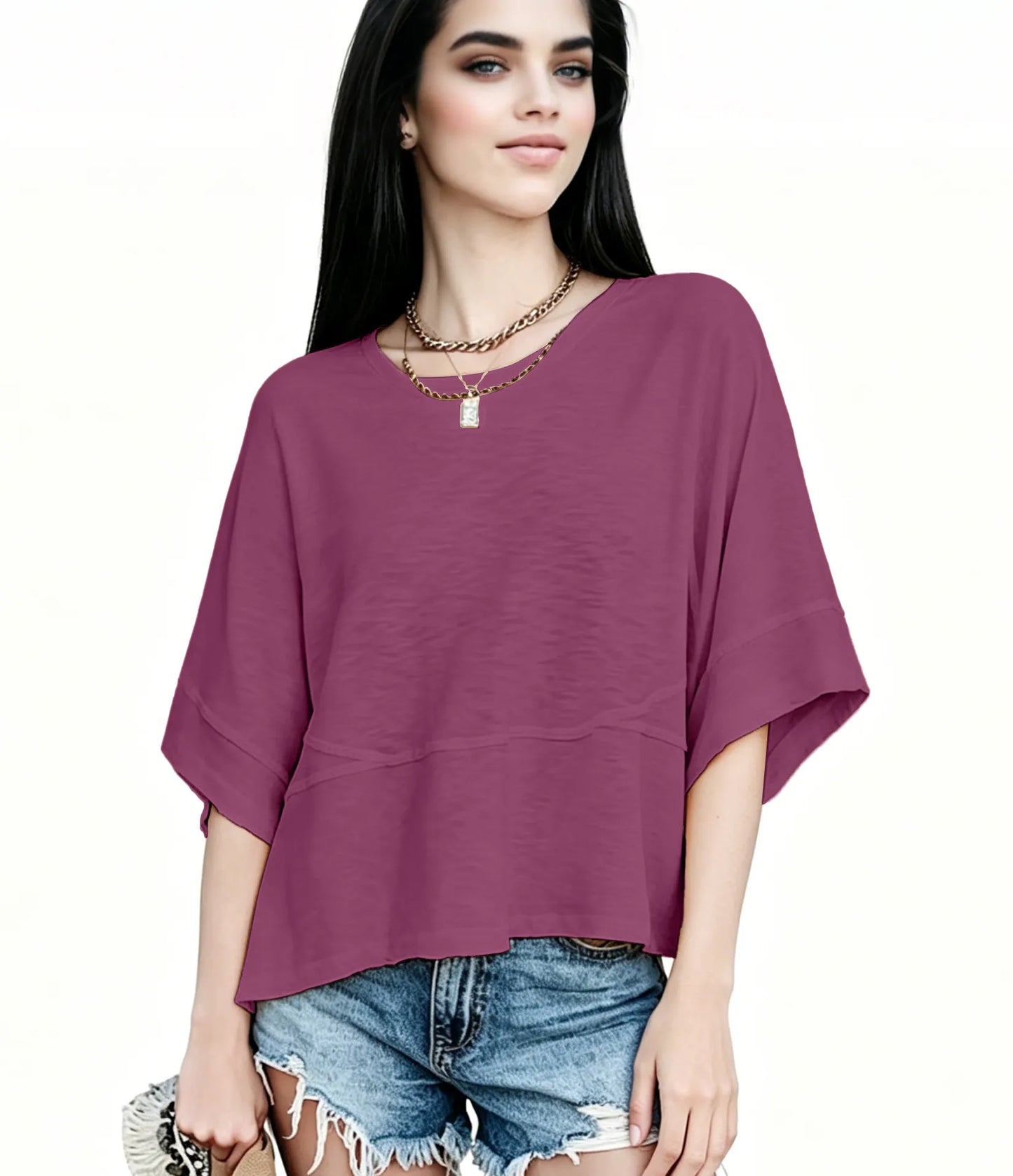 Women's Summer Casual Crewneck Batwing Half Sleeve T-Shirts