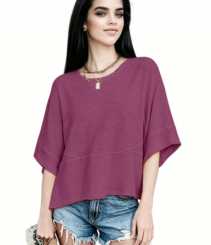 Women's Summer Casual Crewneck Batwing Half Sleeve T-Shirts