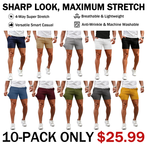 Men’s 5-Inch Slim Fit Stretch Chino Shorts – Casual Tapered Comfort Summer Shorts