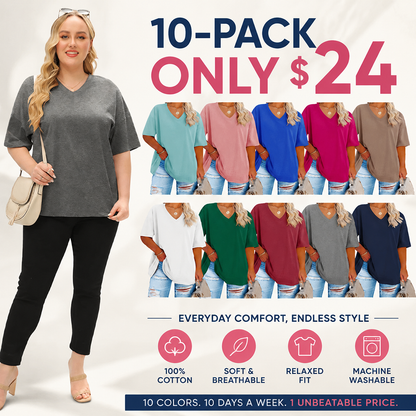 Women's Plus Size V Neck T Shirts Loose Fit Cotton Tunic Tops