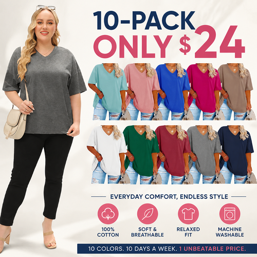 Women's Plus Size V Neck T Shirts Loose Fit Cotton Tunic Tops